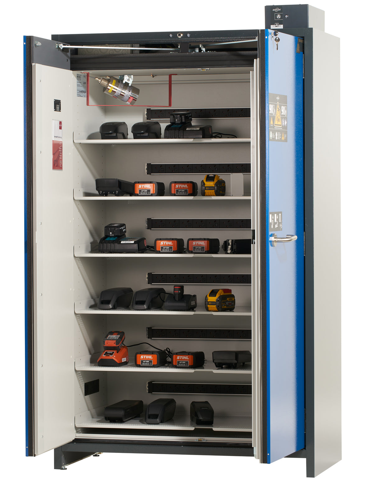 ION-PRO-90 Charge lithium-ion battery charging cabinet with 6 insulated shelves