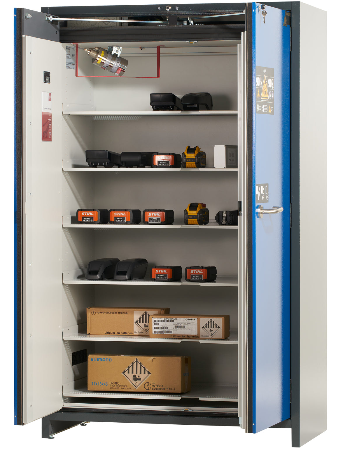 ION-PRO-90 Store lithium-ion battery storage cabinet with 6 insulated shelves