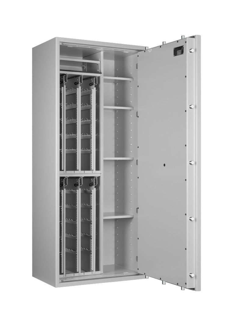 STC 3-360 AS Kombi car key safe in Light Grey, door open at 90 degrees showing the key walls and shelves
