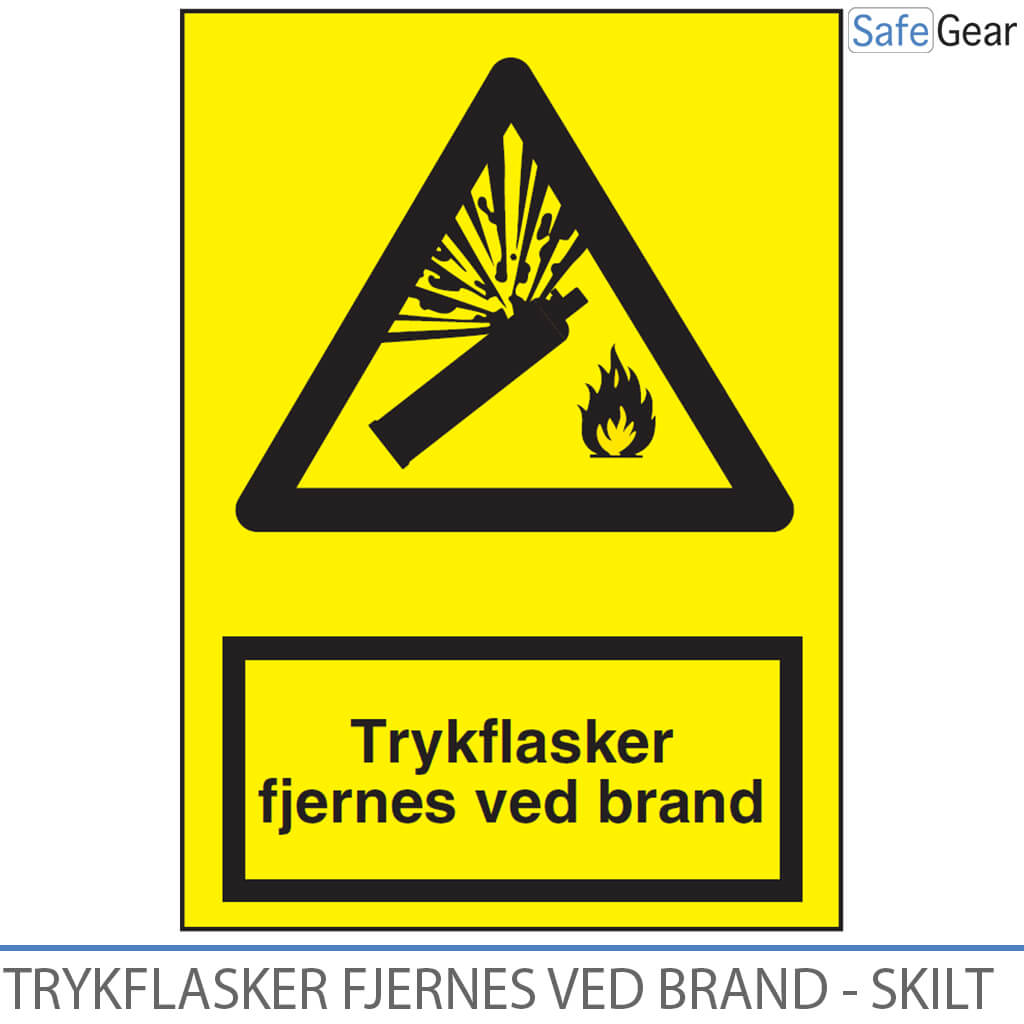 Skylt om att tryckcylindrar avlägsnas vid brand – 297 x 210 – plast
